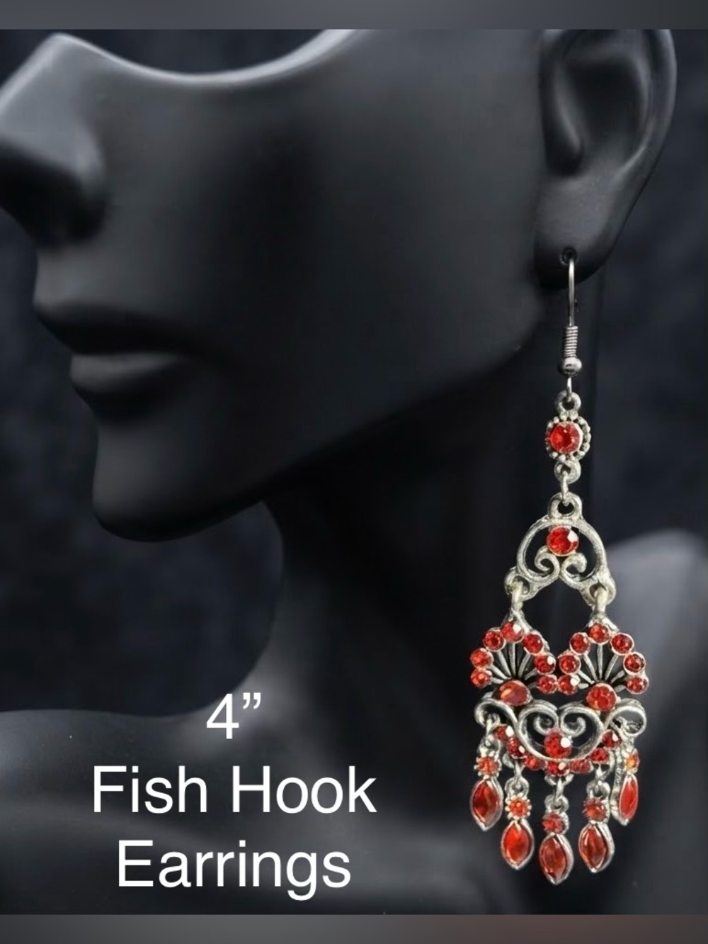 Red Crystal Chandelier Fish Hook Earrings